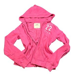 Hollister Womens Pink Full Zip Hoodie Sweatshirt Y2K Graphic Logo Size M